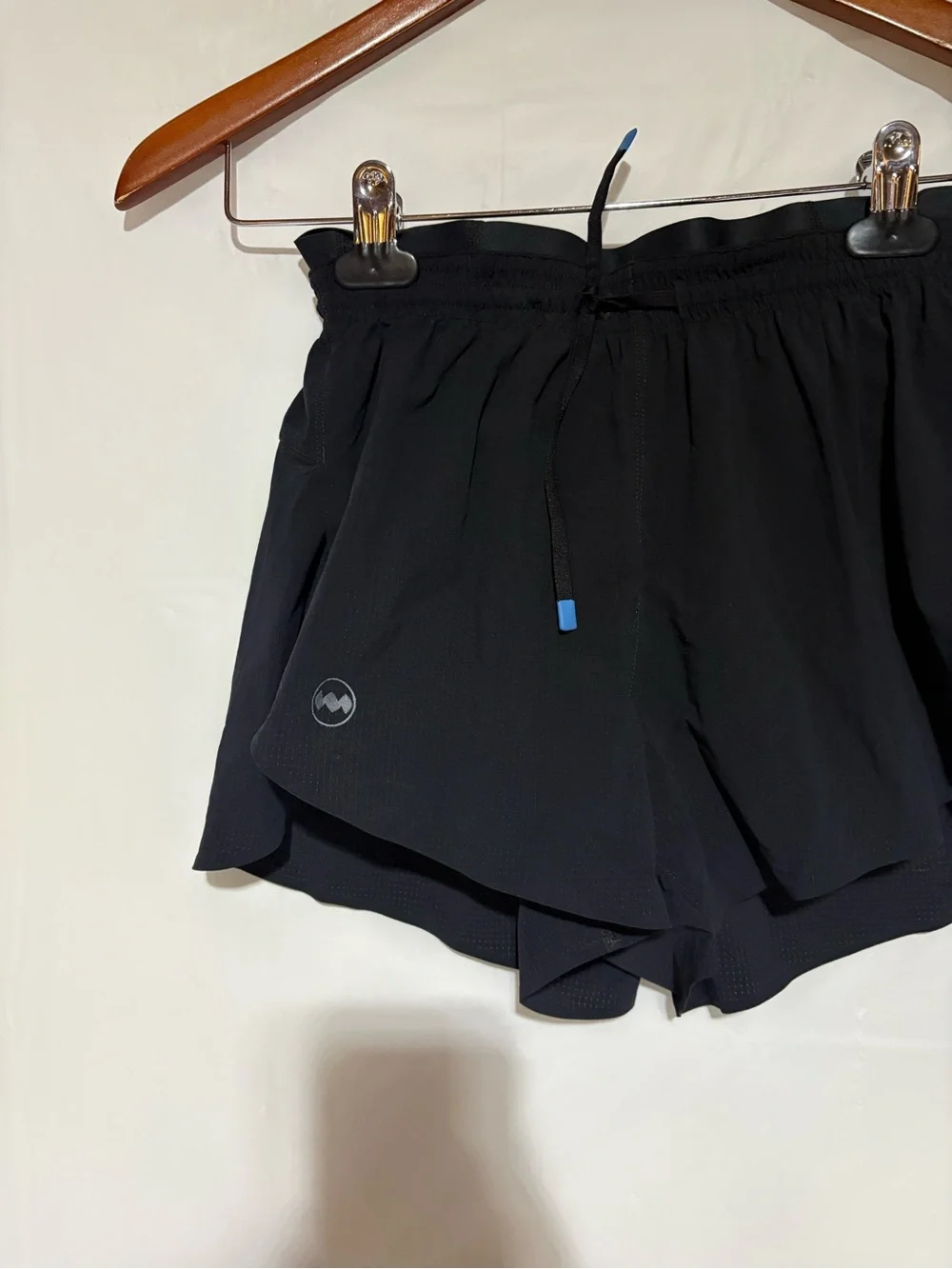 Janji Black Athletic Running Shorts with Blue Drawstring Tip